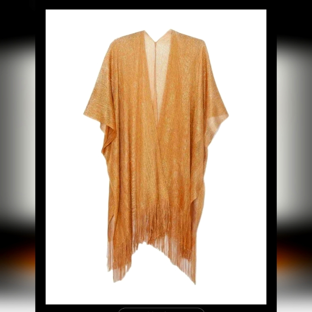 Gold Metallic Fringe Wrap Shawl ONE SIZE New